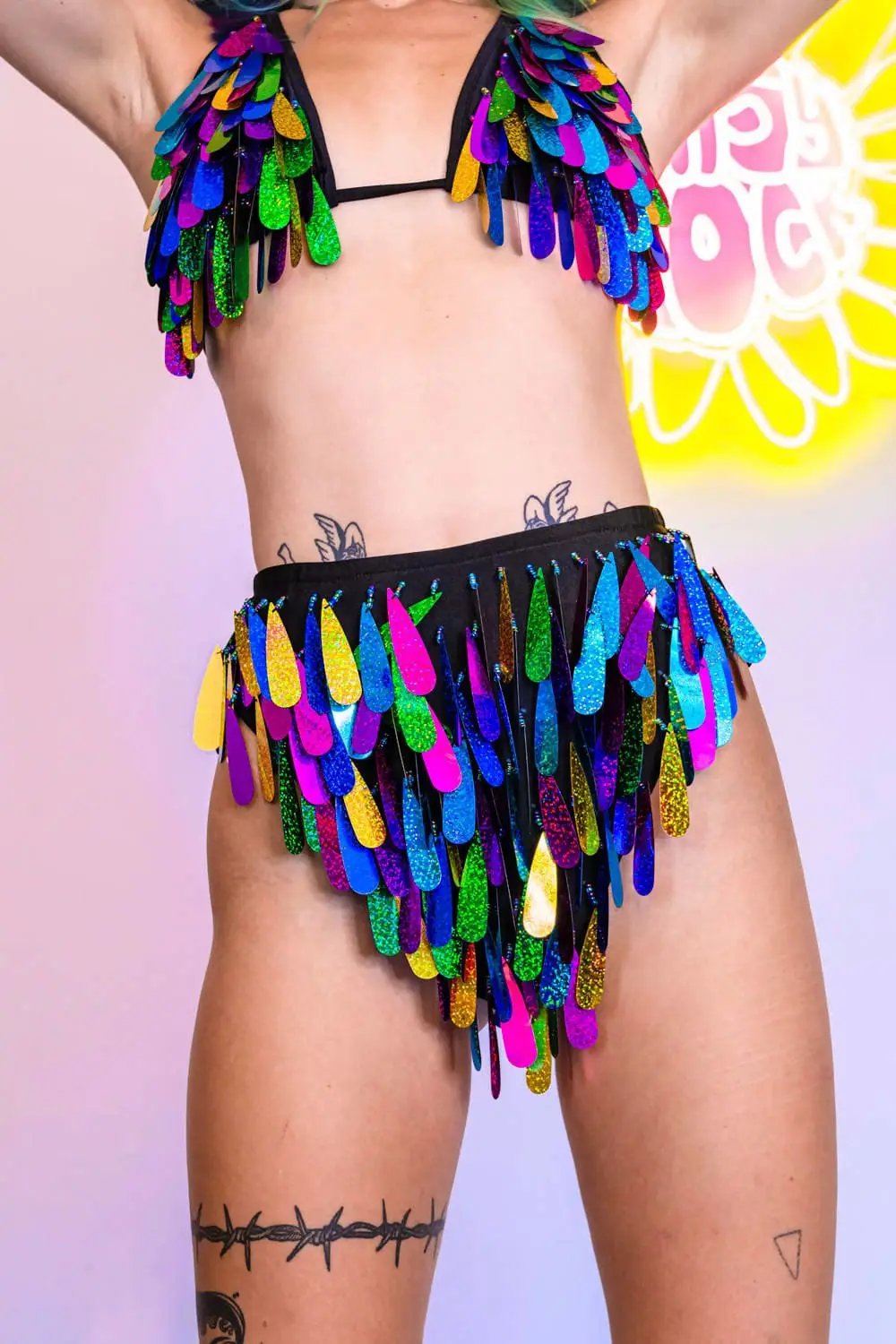 Colorful sequin bikini with rainbow design