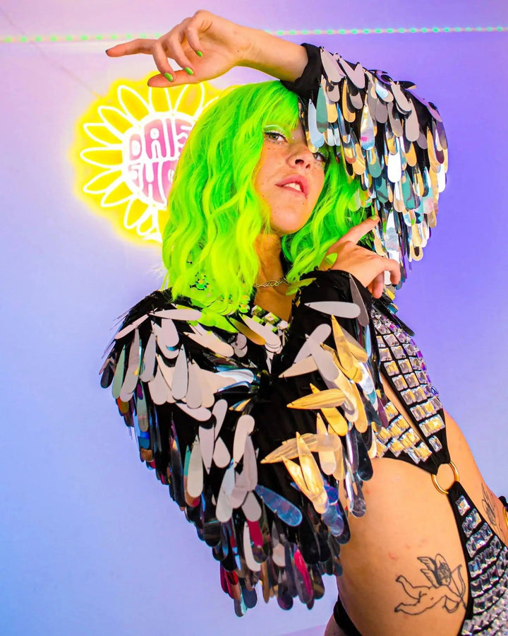 Neon wig and Angel Dust Jacket with dance pose