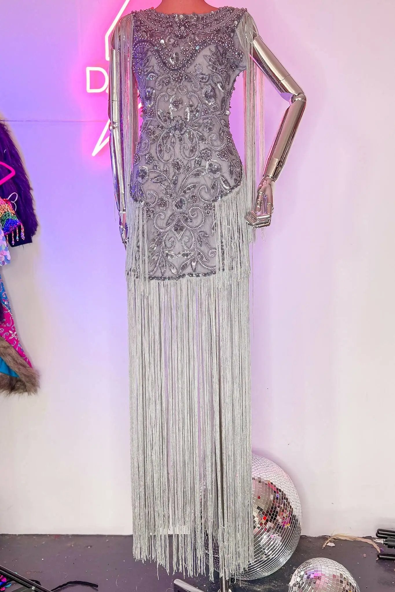 Grey Fringe 20's Sequin Maxi Dress | Rave &amp; Festival Fashion