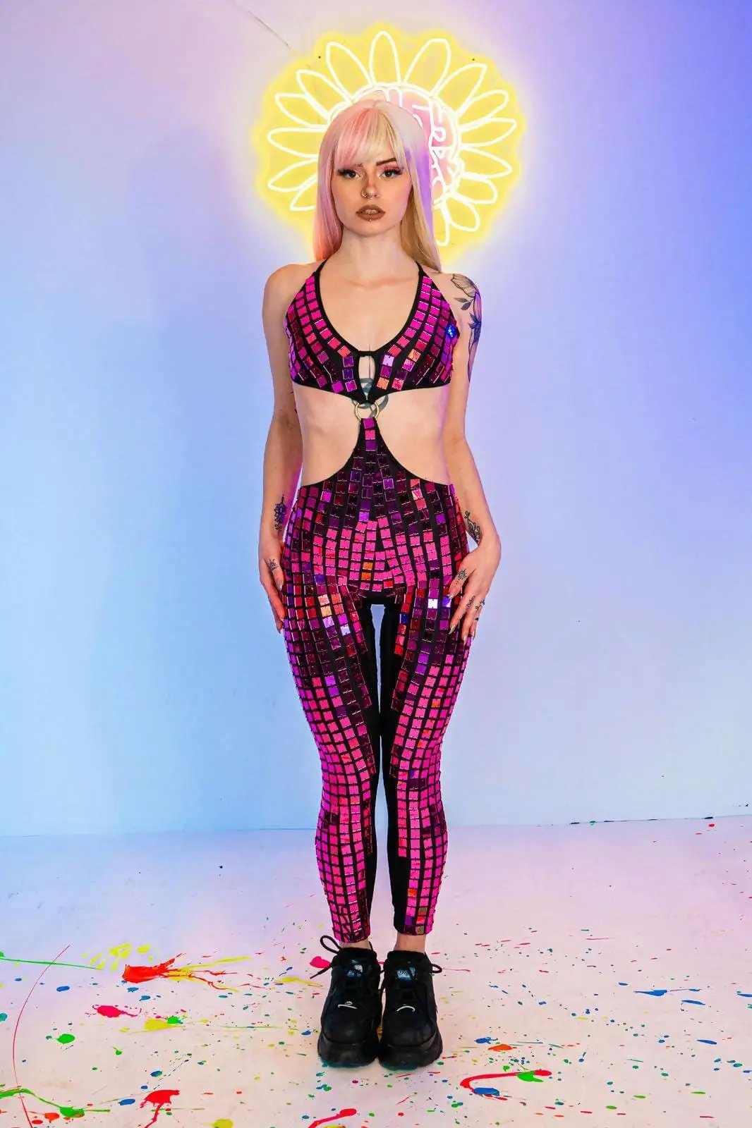 Molly Mirror Catsuit Hot Pink | Rave &amp; Festival Fashion
