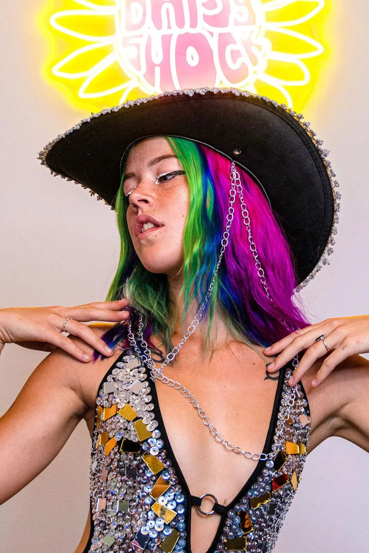 Colorful Molly Mirror Cowboy Hat for rave events