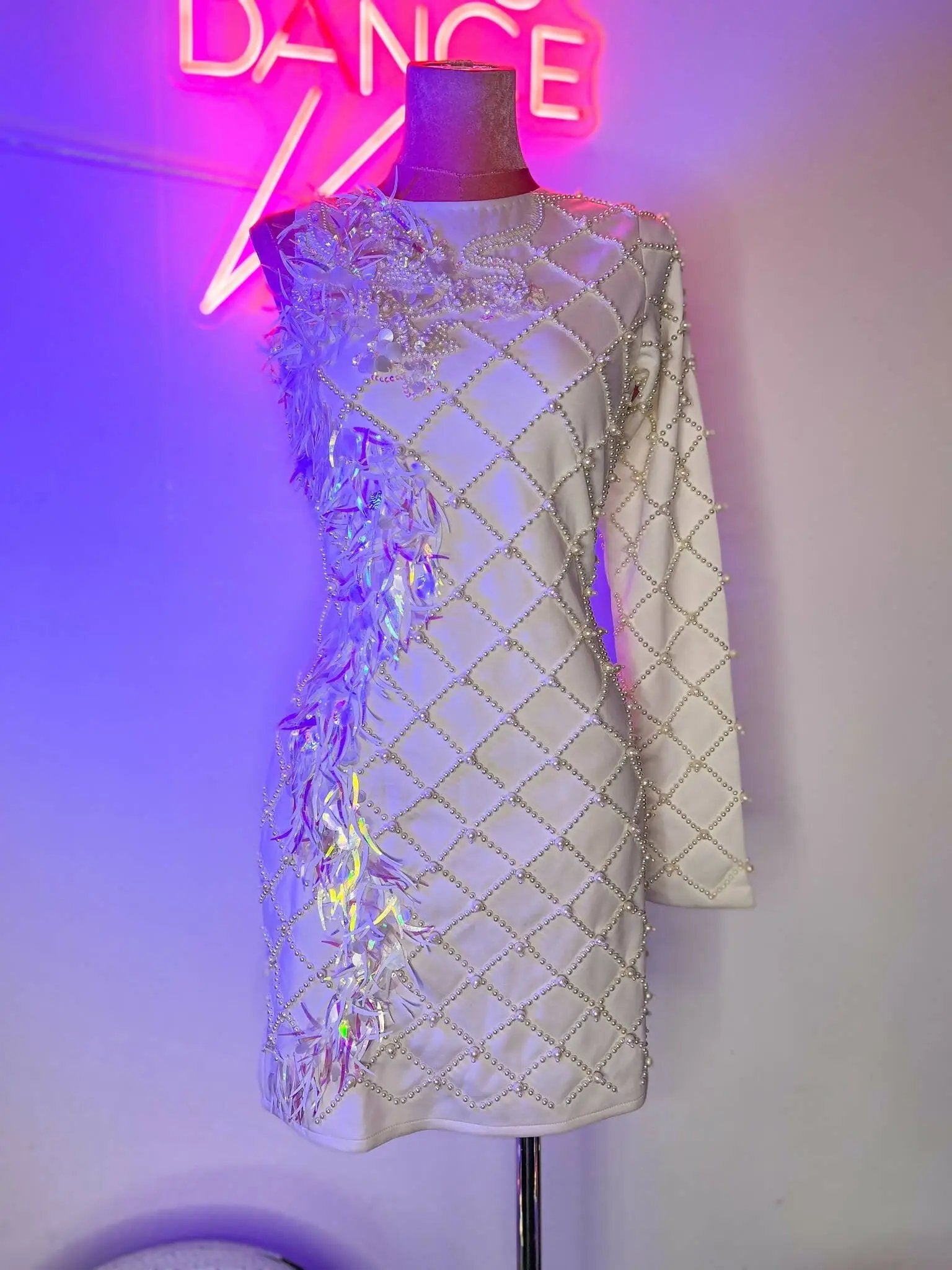 One Sleeve Gem Sequin Mini Dress | Rave &amp; Festival Fashion
