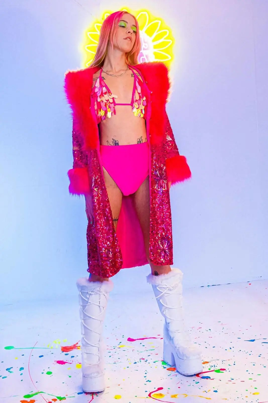 Full view of Starlet Jacket Pink in a colorful setting