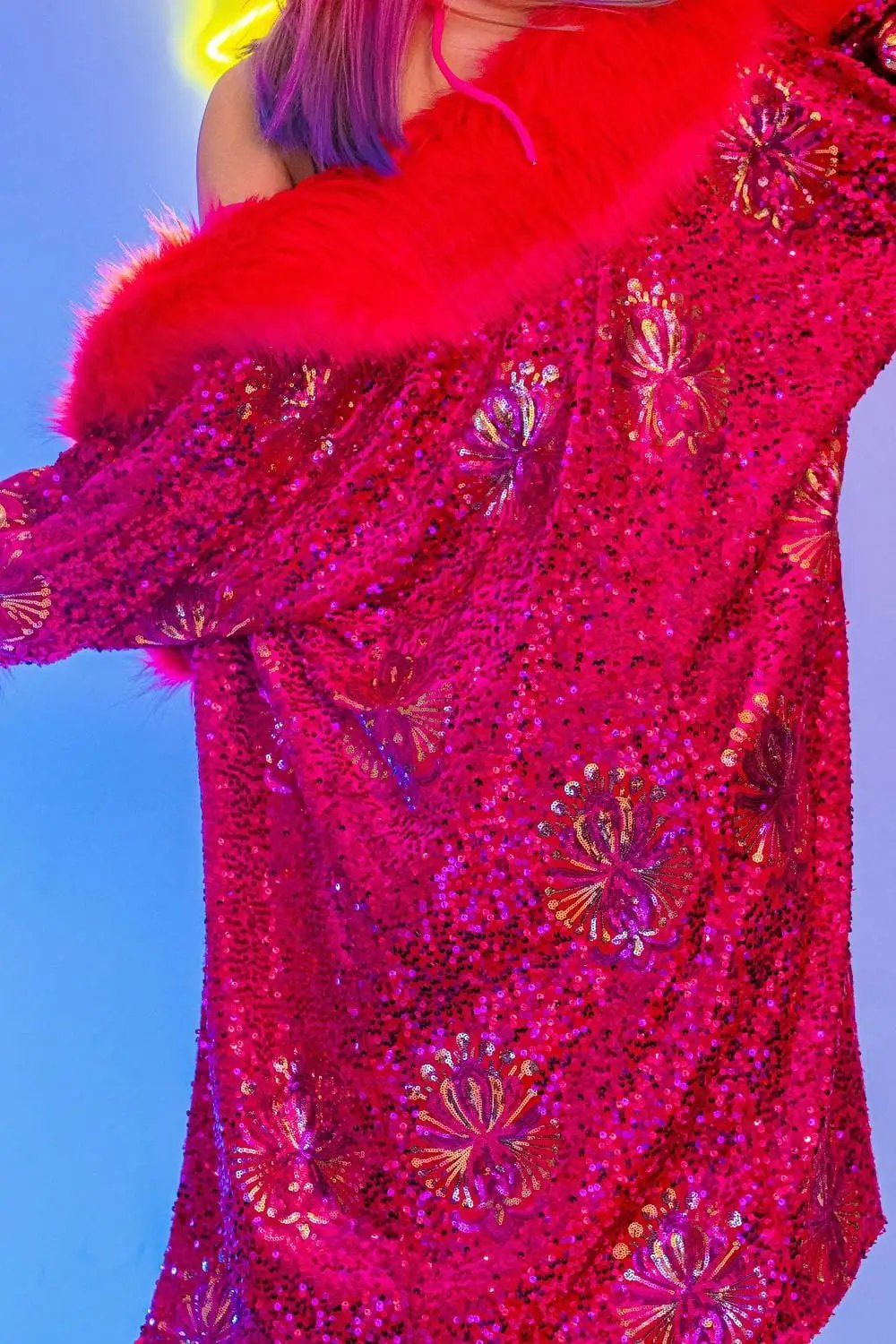 Close-up of Starlet Jacket Pink sequin detail