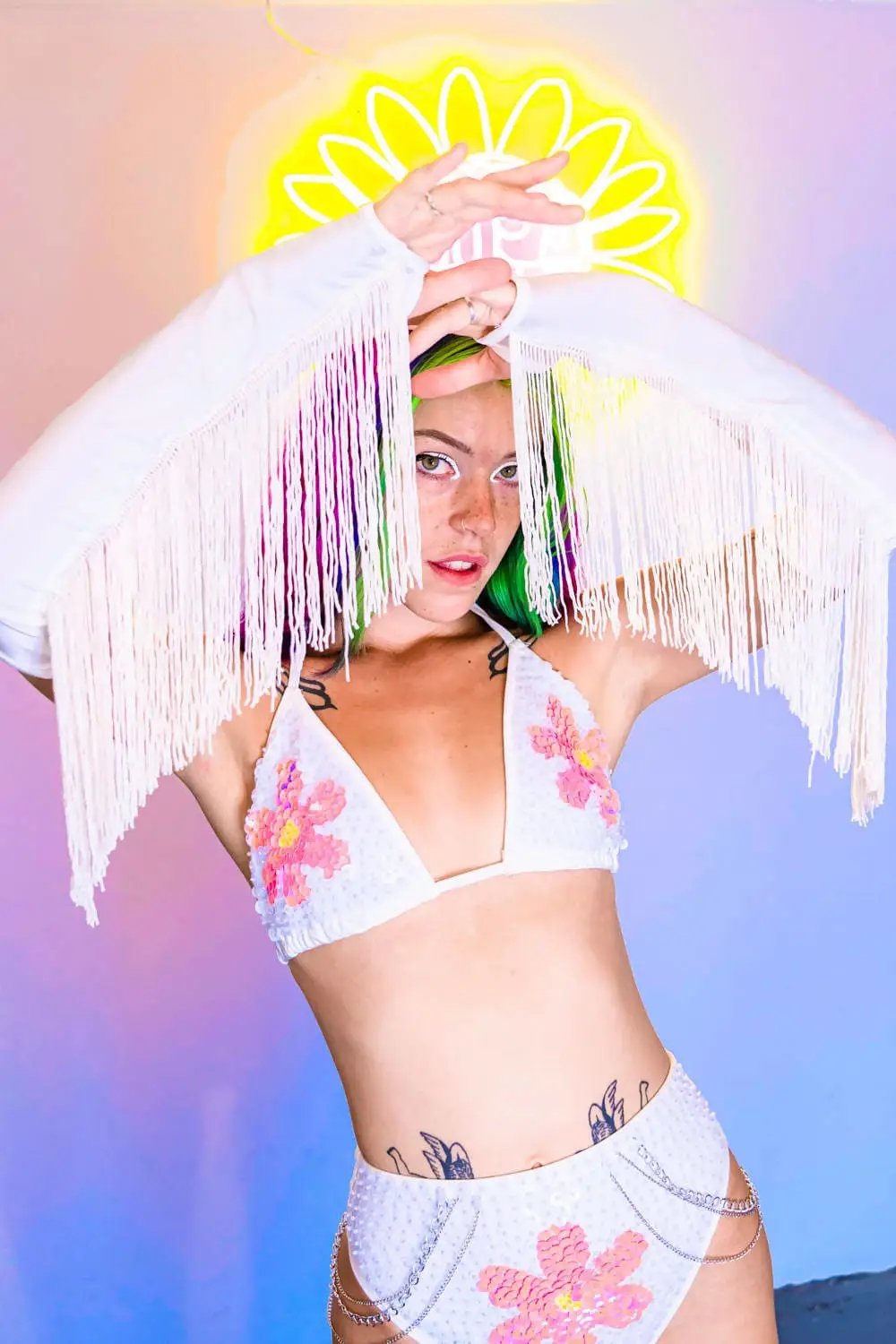Tilly White Fringed Arm Cuffs | Rave &amp; Festival Fashion