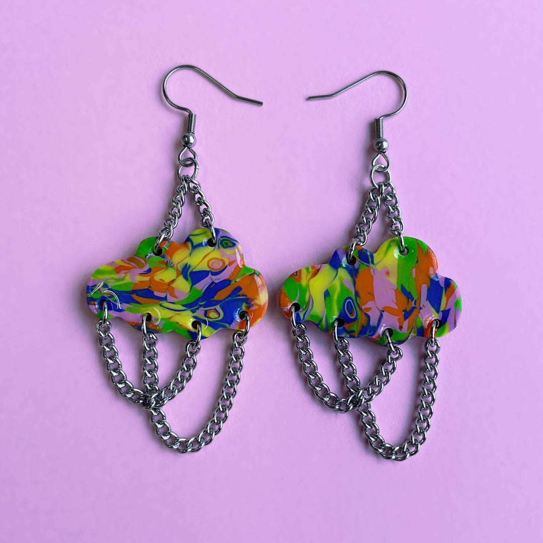 Rainbow Clouds earrings with colorful cloud design